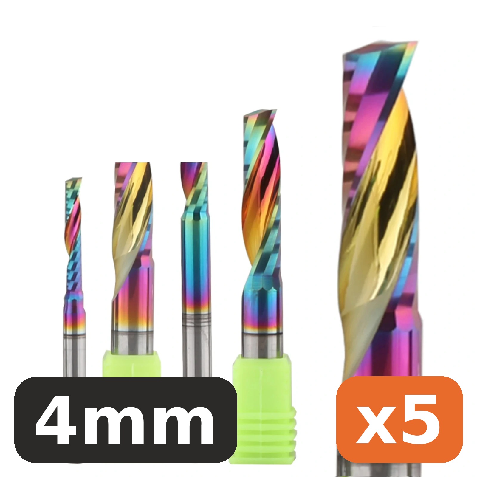 Single-Flute Up-Cut Bit — 4mm, DLC Carbide (5-Pack)